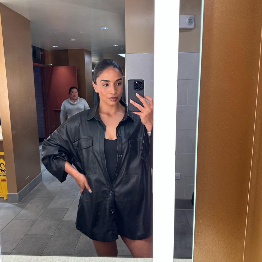 Boohoo Black Faux Leather Shirt Jacket